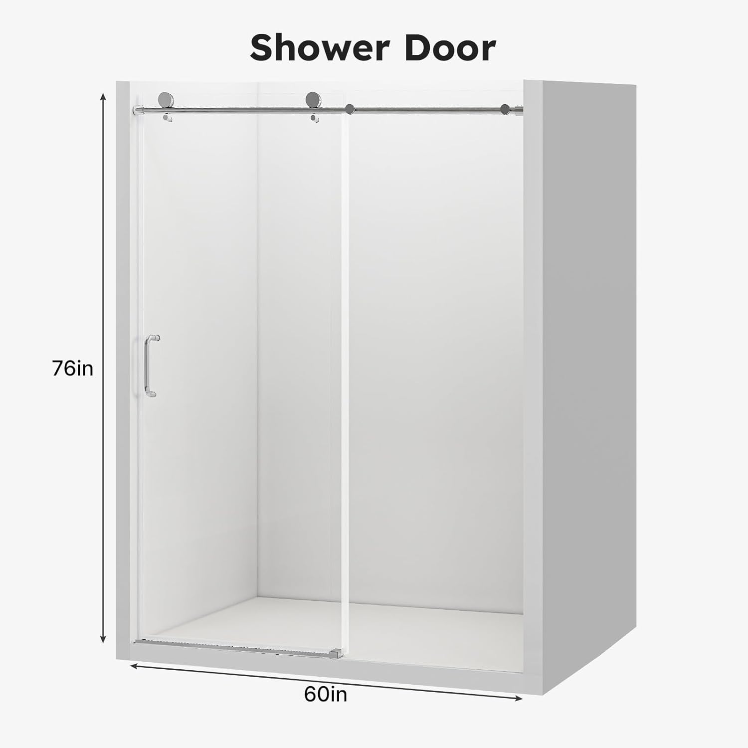 Zevemomo 56"-60" W x 76" H Frameless Sliding Shower Door, Single Sliding Door with 1/4'' Tempered Glass, Silent Soft-Close Shower Door, Explosion-Proof Film, Brushed Nickel