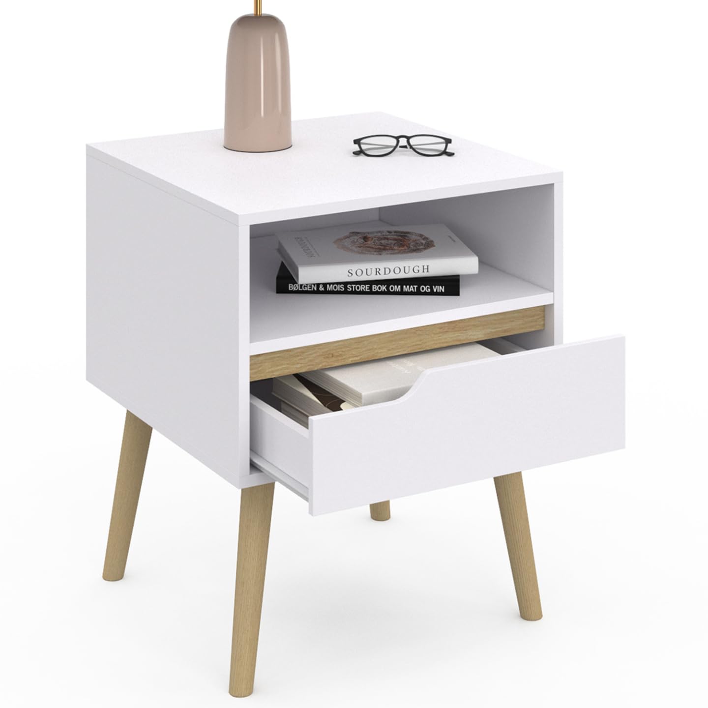IDMarket - Set di 2 comodini scandinavi a 1 cassetto Bianchi Helsinki
