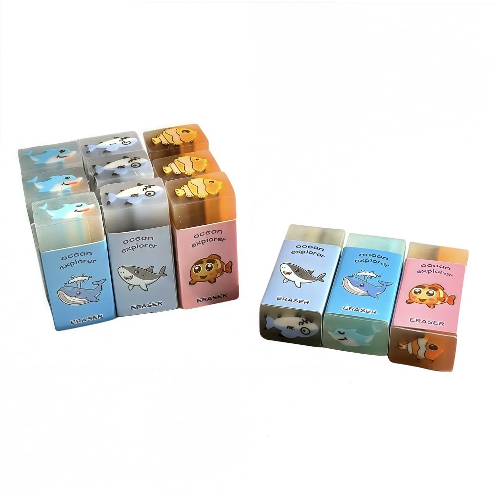 Amazon | Mecyhomu消しゴム 12個 かわいいい海魚形状、アンチ  