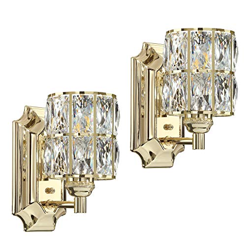 Doraimi 1 Light Prism Crystal Wall Sconce Lighting with Plating Champagne Finish(Set of 2), Modern Wall Light Fixture with Crystal Plate Shade for Bath Room, Bed Room. LED Bulb(not Include)