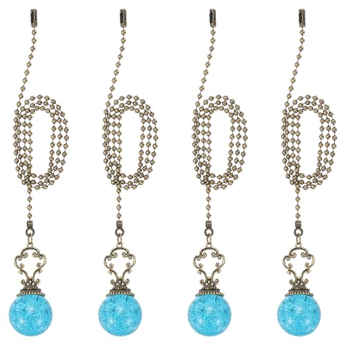Image of PATIKIL 22 inch Ceiling Fan Pull Chain, 4 Pcs Crystal Pull Chain Fan Connector Vintage Ceiling Fan Ornament Fan Chains Extender for Ceiling Light Lamp Fans, Lake Blue (Ball)
