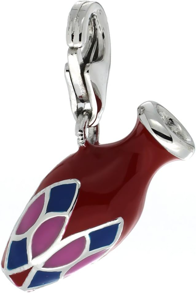 Sterling Silver Enamel Pink Blue Red Vase Charm with Lobster Clasp for Bracelets Women 3/4 inch
