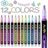 Aen Art 12 Colors Outline Shimmer Markers, Glitter Metallic Pens Drawing Art Supplies, Gift Trendy Stuff for Kids Girls Ages 4, 6, 8, 10, 12 Year Old