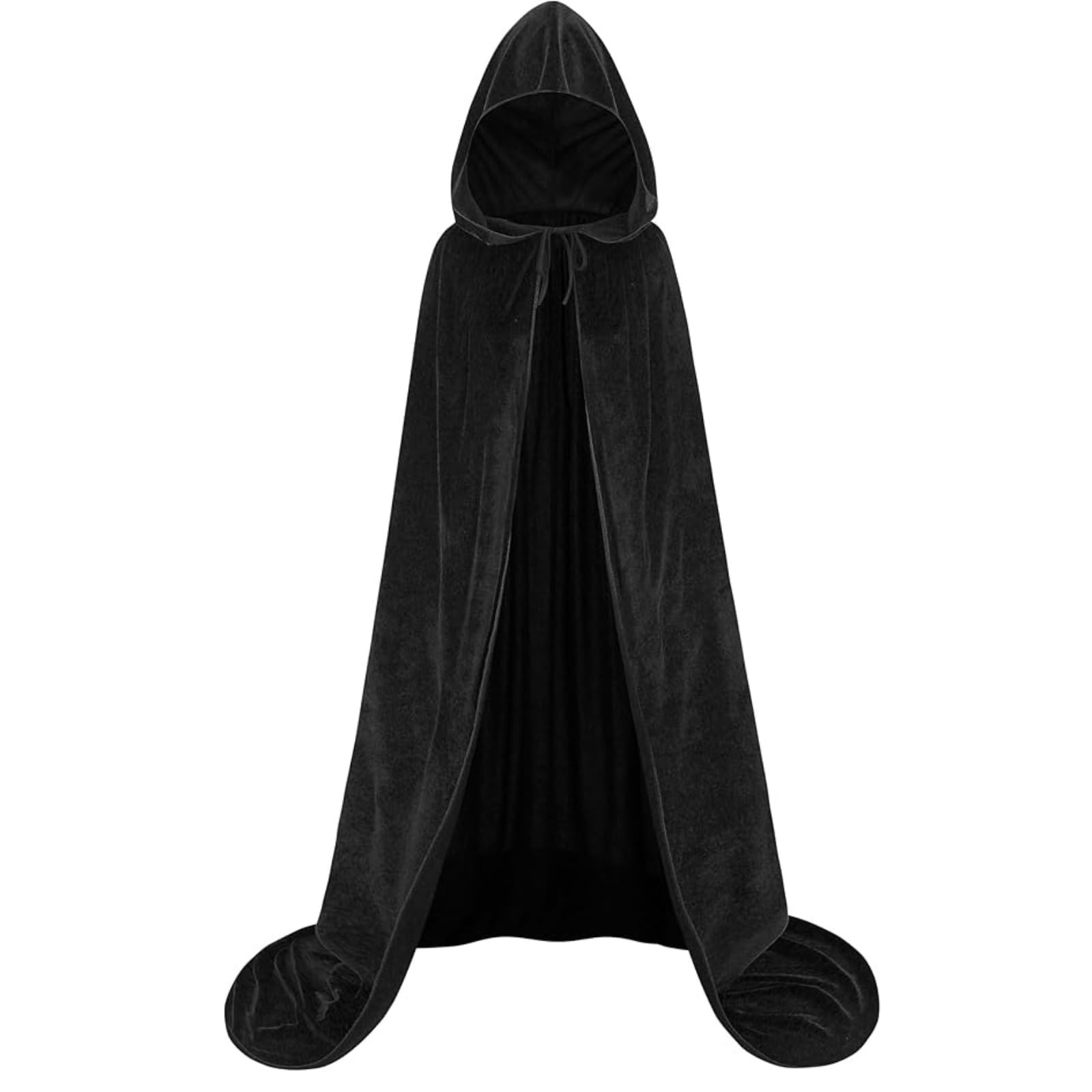 HAPNBCELE Unisex Velvet Cape Hooded Cloak, Halloween Christmas Costume Medieval Masquerade Wizard Vampire Party Fancy Dress (Black, 43.30"/110cm) — image 1