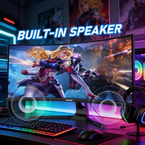 Image of Gawfolk 34 Inch Ultrawide Curved 200Hz Gaming Computer Monitor,1500R PC Screen 21:9 UWQHD (3440x1440),120% sRGB,Adaptive Sync,Built-in Speaker,HDMI、Display Port,Compatible with Wall mounting-Black
