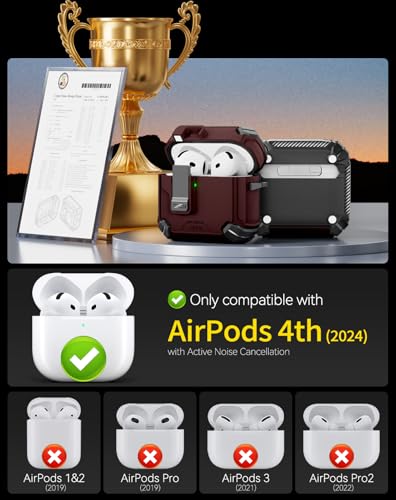 Image of Pohgelan Compatible with AirPods 4 Case (Brown) | Magnetic Automatic Lock with Phone Stand & Cleaning Kit,Compatible with Magsafe