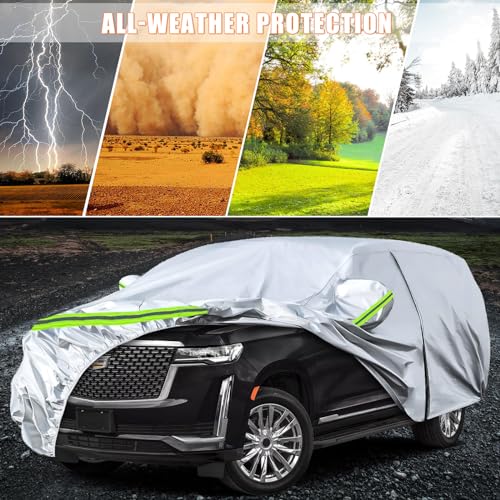Image of Waterproof Car Covers Replace for 2007-2025 Chevy Suburban /GMC Yukon XL /Cadillac Escalade ESV, 6 Layers Silver All Weather Car Cover with Zipper Door for Snow Rain Dust Protection
