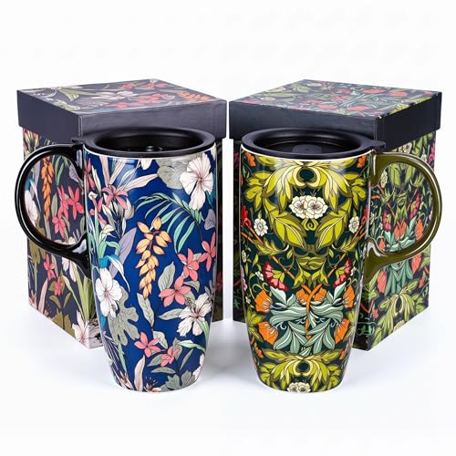 Coffee Ceramic Mug with Lid 17oz 2-Pack