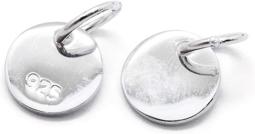 CraftdadyCraftdady 10Pcs Sterling Silver Flat Round Tiny Dangle Pendants Charms with Jump Rings 6x0.6mm for Jewelry Making