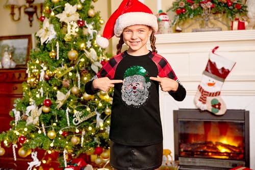Image of BesserBay Girls Christmas Raglan Shirt Casual Leopard Stripe Patchwork Tunic Top 4-14 Years