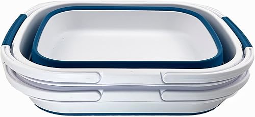 Miniatura 8 de SAMMART Collapsible Basket with Handle, 13L (3.4 Gallon), TPE & PP, White/Stone Blue, Modern Design