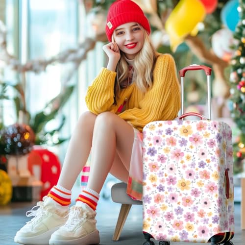 MAYJOYDIY Ditsy Floral Print Luggage Cover Pink & Purple Small Flowers Leaf Elastic Baggage Covers Dust-Proof Suitcase Sleeve Anti-Scratch Washable Suitcase Protector L Fit 26-28 Inch Luggage