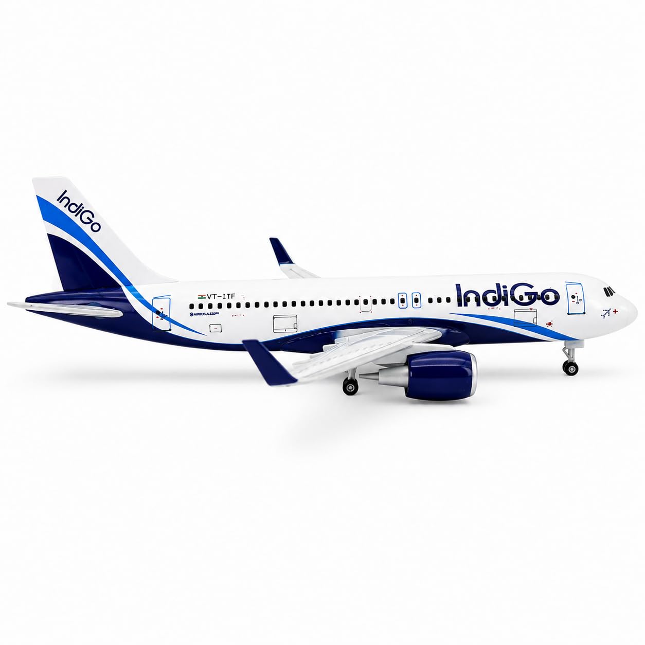 Kartique Indigo 20 CM Diecast Aeroplane with Landing Gear Scale Model with Display Stand | Metal Aircraft Replica Collectible Showpiece Gift-image-18