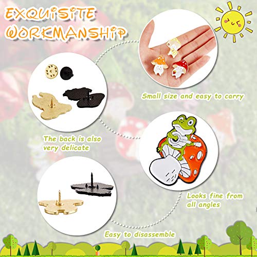 Chuangdi 9 Pieces Mushroom Pin Brooches Mushroom Brooches Cute Cartoon Gift Alloy Brooch Guitar Cat Frog Hedgehog Cartoon Plant Pin Welcome Christmas Gift for Backpack Clothes Hat3