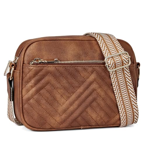 Quilted Crossbody Bags for Women Vegan Leather Purses Small Shoulder Handbags with Wide Strap
