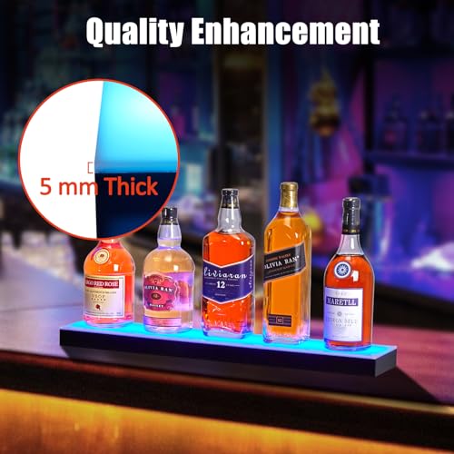 LED Lighted Liquor Bottle Display Shelf, 1 Tiers 24 Inch Acrylic Wall Mounted Whiskey Rack Stand with Remote & App Control, and Multi-color Lighting, Bar Bottle Display Shelf for Liquor Shelves