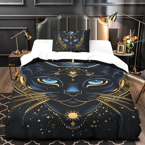 Housse de couette chat抗皱微纤维单人床品三件套带拉链 - 4