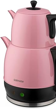 Goldmaster Demlika Pembe XL Geni  Hazneli Damlatmaz Paslanmaz  elik  ay Makinesi ve Su Is t c s , 2 Litre Hazne, 1,4 Litre Demlik