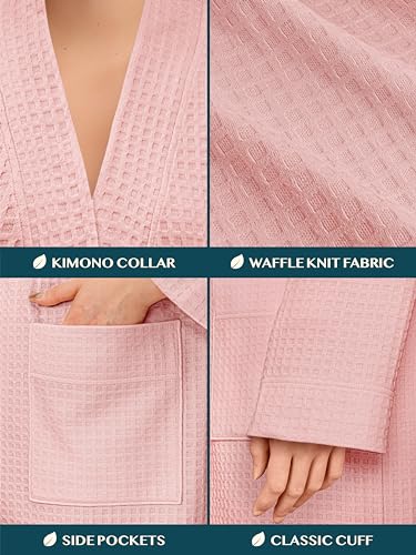 PAVILIA Women Waffle Knit Kimono Robe, Soft Cozy Breathable Lightweight Long Bathrobe with Side Pockets for Shower Spa House3