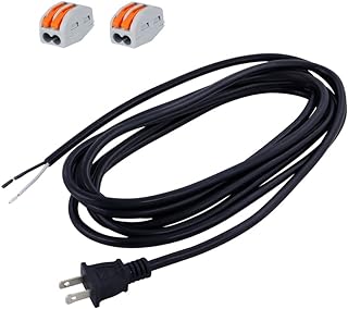 12FT Replacement Power Cord 18 Gauge Round Cable Polarized 2 Prong Plug Pigtail 18 AWG 120V AC Power Supply Cord SJT 2/C Wire Stripped Off 10A 1250watt Black Plug Cords Open End