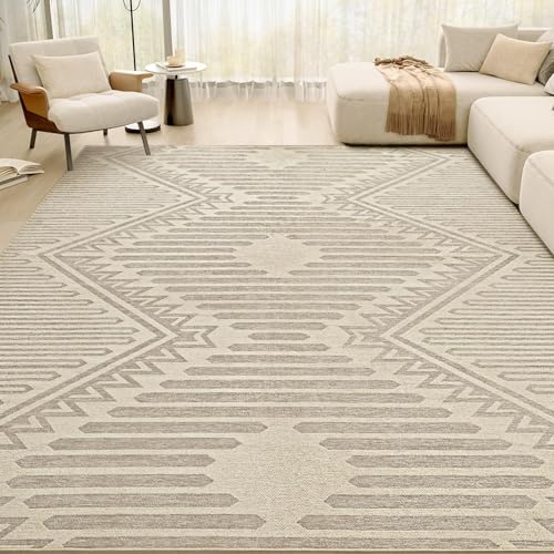 Boho Beige 5x7 Area Rugs Textured Tufted Rugs for Living Room Bedroom Nursery Rug-Carpet Washable Brown Neutral Modern Aztec Rug Beige Brown 5' x 7' (