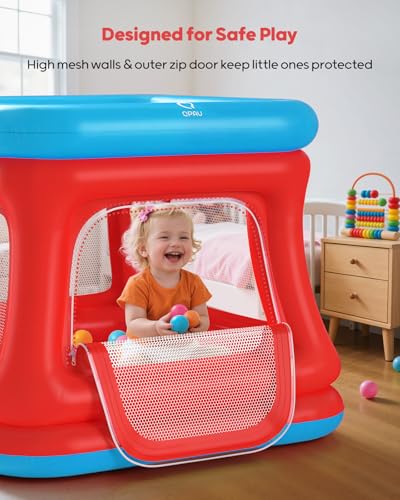 image for QPAU 3-in-1 Inflatable Bounce House for Toddlers 1-3, Ball Pit & Tramp