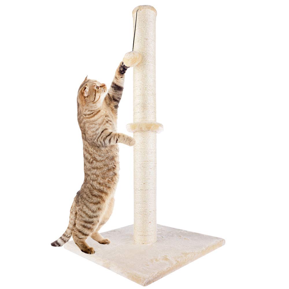 Dimaka Griffoir pour chat avec corde en sisal et peluche douce Beige Hauteur 73,7 cm