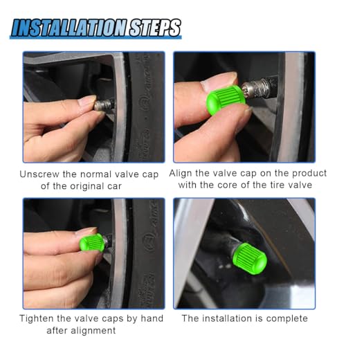 GAOLAOSY Car Tire Valve Stem Caps, Plastic Auto Wheel Stem Cover with O Rubber Seal, Vehicle Tire Valve Dust Cap, Universal Automotive Accessories for SUV, Truck, Motorcycle, Bicycle (Green)
