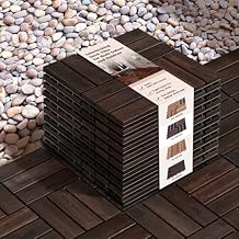 بلاط Idzo المتشابك - 10PCS بلاط أكاسيا الخشبي المقاوم للماء ، بلاط الأرضيات لكل من الداخل والخارج - نمط مدقق الديكور ، 12 &times; 12 &times; 0.9 بوصة ، بني داكن