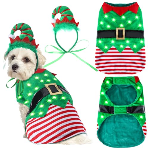 Abbylike Christmas Dog Clothes Suit & Headband with LED Light Cat...