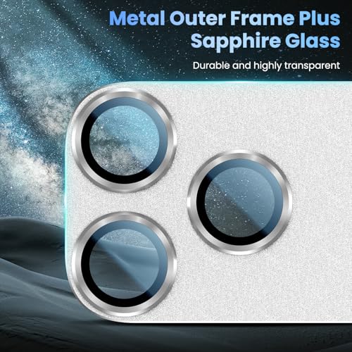 Image of Uyiton Compatible with iPhone 17 Pro Camera Lens Protector - [Not Easy to Break][Strong Adsorption][Case-Friendly] Metal Tempered Glass Rear Camera Screen Cover - Silver