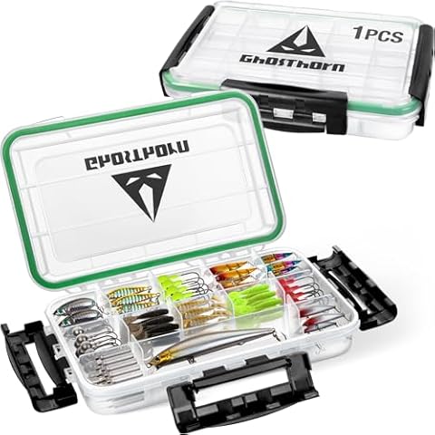 Ghosthorn Fishing Tackle Box, Waterproof 3600 and 3700 Tackle Trays, Plastic Tackle Box Organizer with Removable Dividers Storage Lure Box for Lures 1 and 4 Pack (3600 * 1) Cover