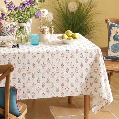 Image of ishro home Premium Dining Table Cover 6 Seater | Table Cover Cloth | Table Cloth 6 Seater - Soft European Fabric, Frill Design, Machine Washable | (Agra Meadow, 56x90 Inch (6-8 Seater))