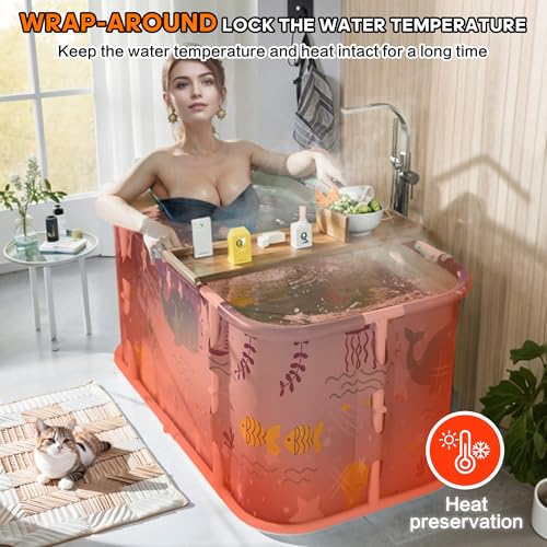 Tragbare Faltbare Badewanne, Einweichbadewanne für heiße Dusche und Eisbad, Freistehende Sauna-Badewanne für Erwachsene 110L x 60B x 52H cm, Hellblau