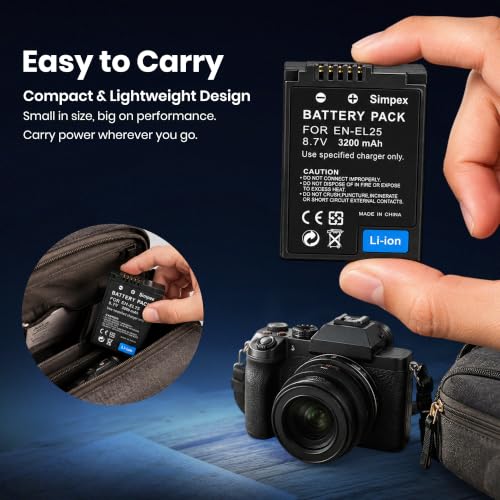 Image of Simpex EN-EL25 Rechargeable Li-ion Camera Battery 3200mAh 7.2V | High-Capacity Replacement Battery Compatible with Nikon Z50, Z30 & Z fc Mirrorless Cameras(Black)