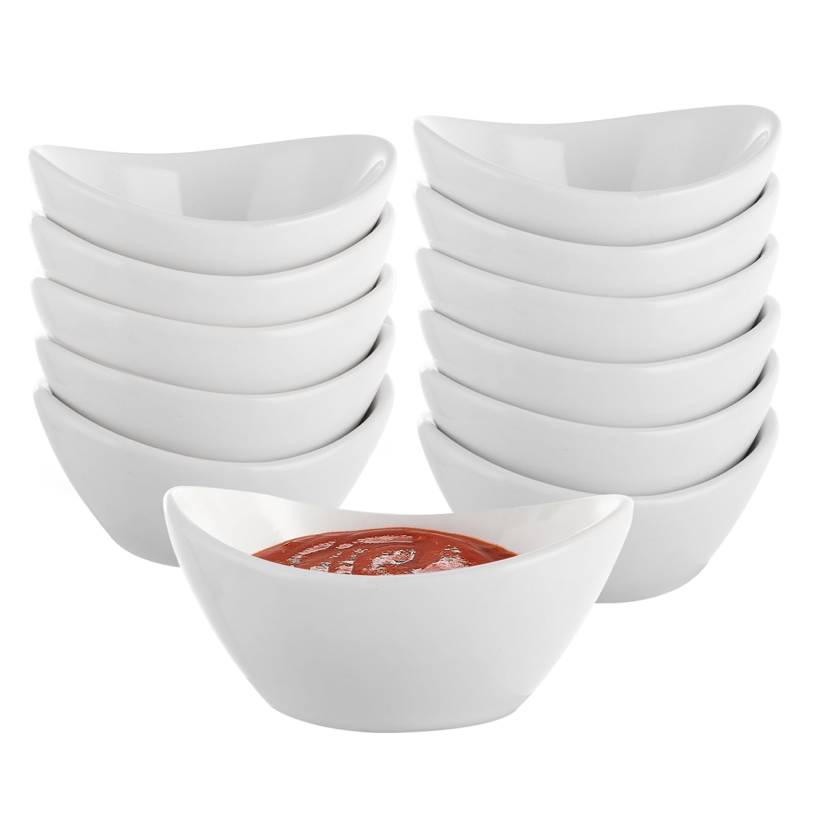 LDXDRU 12 Pack Ceramic Dipping Bowls, 42ml / 1.5oz Soy Sauce Dishes, Mini Ceramic Bowls Dip Pinch Bowl Jam Bowl Sauce Pots for Spices Snack Creams BBQ Party Dinner - 8 x 4cm
