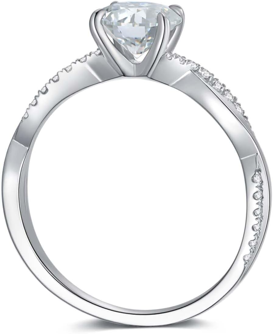 1.14 Carat (ctw) Round-Cut Moissanite Twisted Engagement Rings for Women, Customizable Sterling Silver, 10k gold, 14k gold, 18k gold