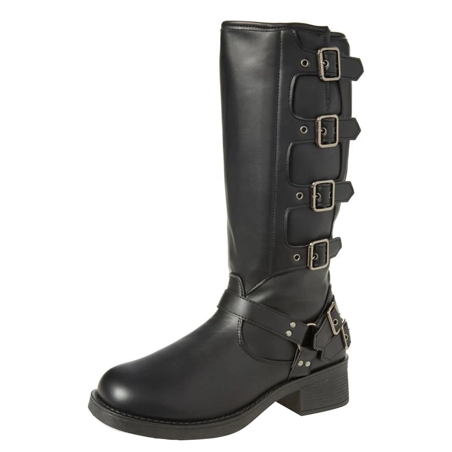 Wild Diva Timberly Womens Fashion Lace Up Buckle Knee High Combat Boots
