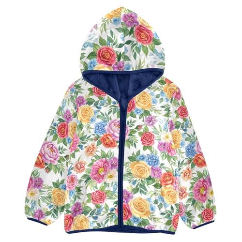 CHIFIGNO Vibrant Roses Toddler Polar Fleece Lined Fall Jacket, Fleece Jacket Kids with Hooded 3T