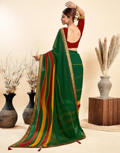 Image of SIRIL Women's Printed Chiffon Saree with Unstitched Blouse Piece