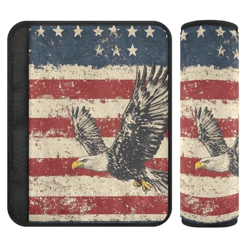 Image of National Flag and Eagle Independence Day Seat Belt Cover Pad 2 Pcs Soft Cute Seatbelt Covers Protector Support Head Neck Shoulder Strap for Car Seats High Chair Backpack for Adults Kids Women M