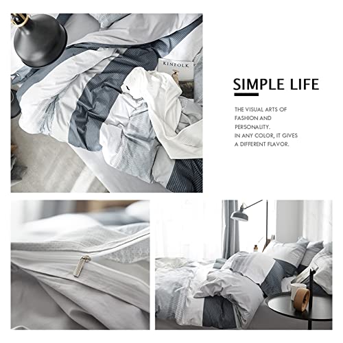 Teen Kids Stripe Duvet Cover Twin Cotton Bedding Comforter Cover Set Twin For Boys Girls Gray White Modern Stripe Bedding Sets 3 Pieces Twin Duvet Cover Set With 2 Pillow Shams #TOP3