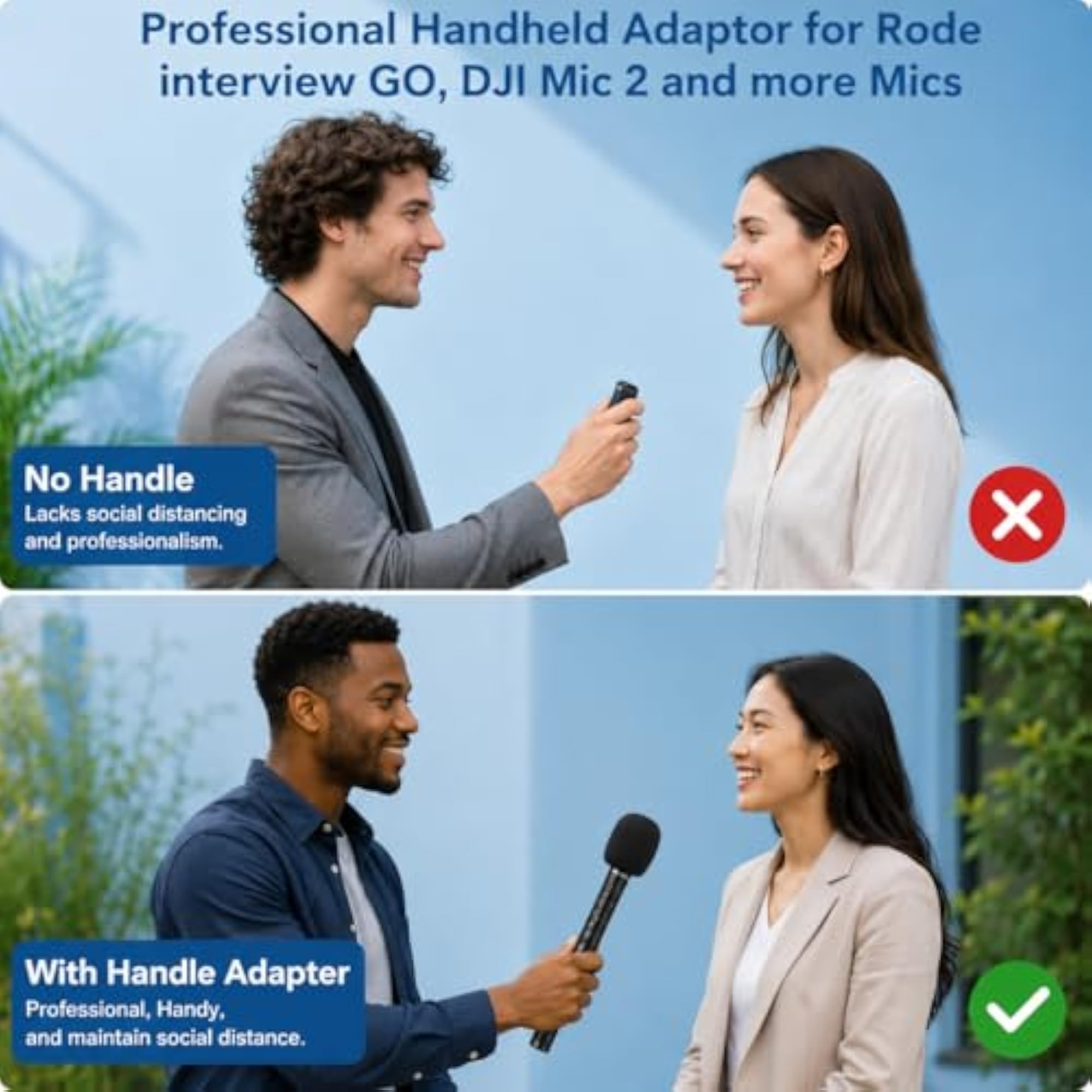 Handheld Wireless Mic Handle with Windproof Foam Holder