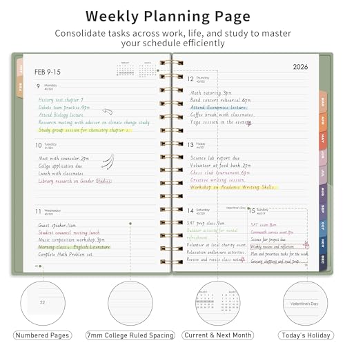 Image of RETTACY 2025 Planner, Weekly and Monthly Planner, Jan 2025 - Dec 2025, 5.7 inch x 8.3 inch, Medium Planner, Calendar 2025, Flexible Cover, Spiral Bound, Monthly Tabs, 100 GSM Paper, Inner Pocket (Light Green)