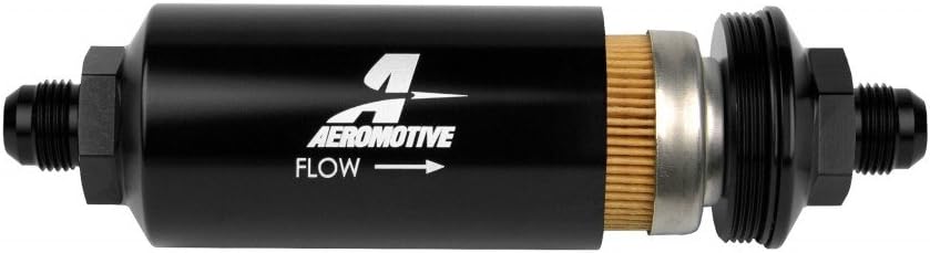 Aeromotive 12377 In-Line Filter (- AN -8 Male 10 Micron Fabric Element Bright Dip Black Finish)