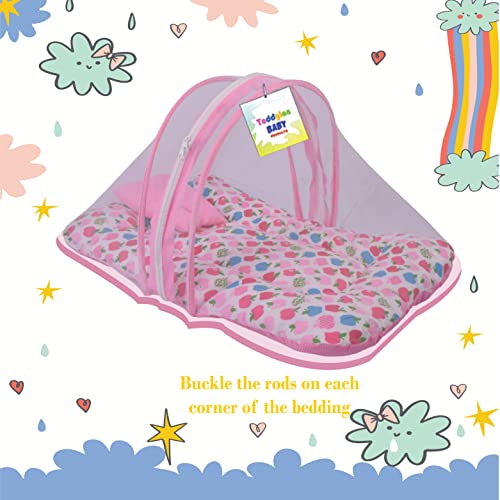 Toddylon-Combo-of-Baby-Bedding-Bed-with-Net-Carry-Bag-4-Waterproof-Sheets-4-Pcs-Bedding-Set-0-6-Months-Pink