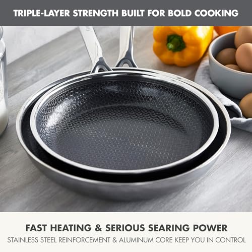 Image of GreenPan Spectra 10 inch & 12 inch Frying Pan Skillet, Hybrid Tri-Ply Stainless Steel, PFAS-Free Ceramic Nonstick Textured Cooking Surface, Induction Cookware, Diswasher Safe, Oven & Broiler Temp to 850˚F