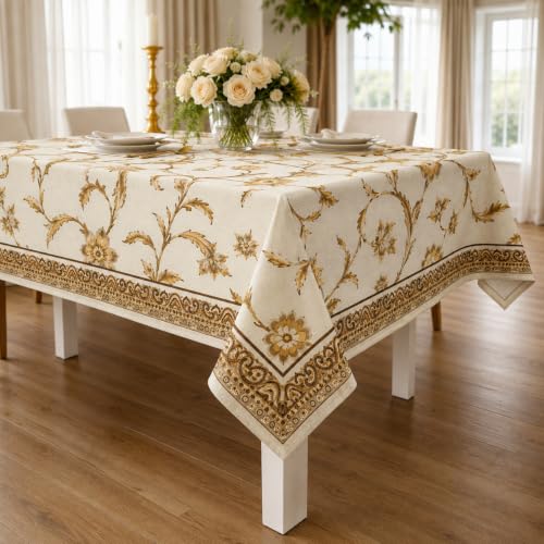 Image of STITCHNEST Cotton Slub Table Cover for 8 Seater Dining Table|60 x 90 Inches, Digitally Printed|Durable, Washable & Fade-Resistant Fabric