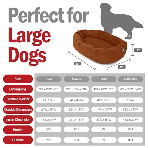 Image of Majestic Pet Suede Shredded Memory Foam Mix Calming Dog Bed Washable - Cozy Soft Round Dog Bed with Spine for Head Support - Fluffy Donut Dog Bed, 40 Inch, Rust