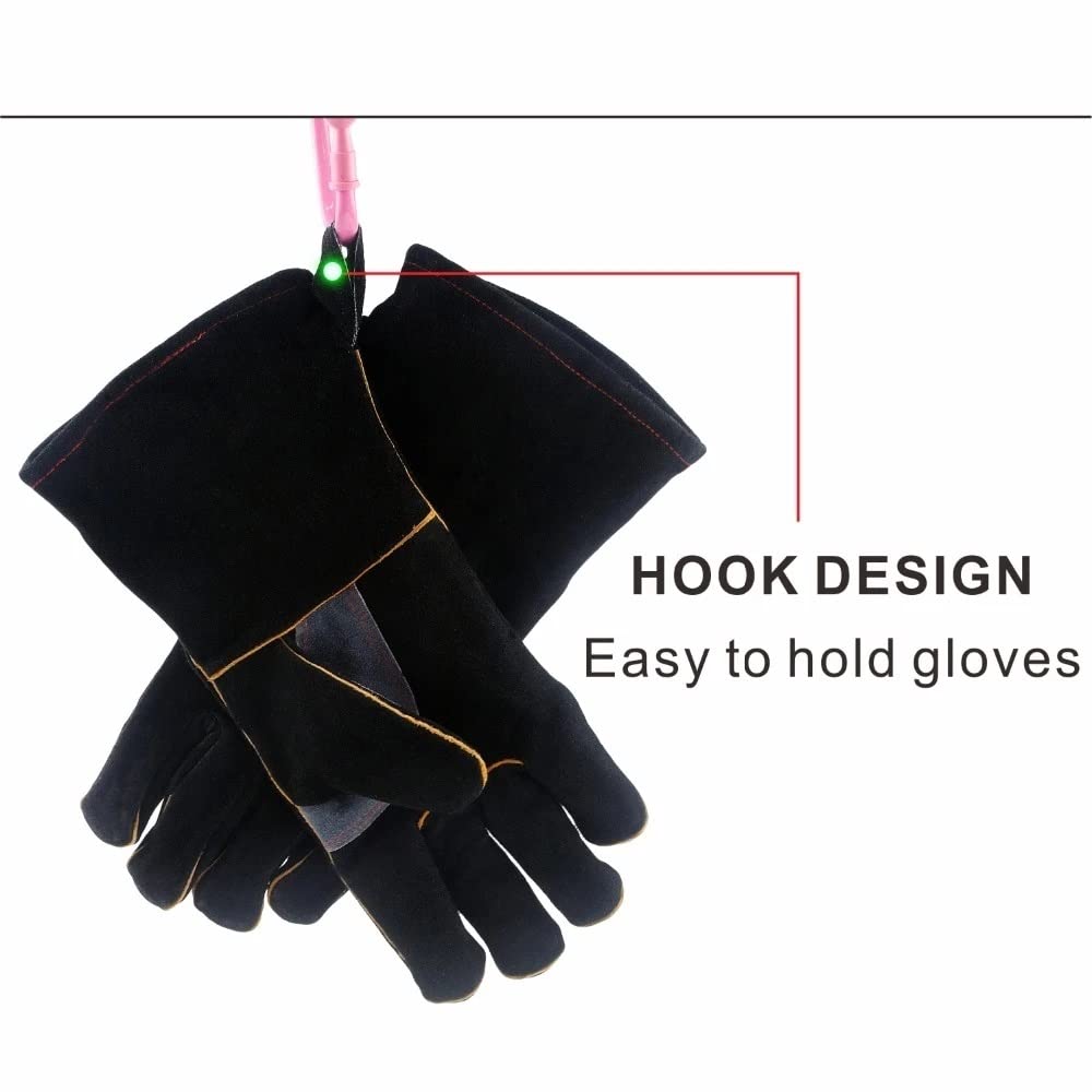 Guantes de Soldadura Resistente al Calor for Soldador/cocción/Hornear/Chimenea/manejo de Animales/BBQ - Black-Gray 14 Pulgadas